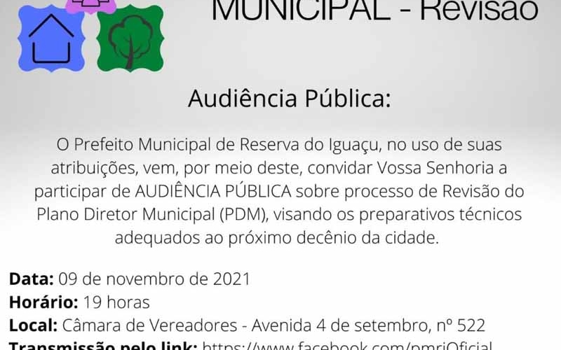  No dia 09 de Novembro de 2021 haverá Audiência Publica do Plano Diretor Municipal ás 19 hs na Câmara Municipal. Partici